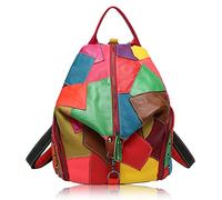 Karoukee Sac à Dos Coloré à la Mode pour Femmes, Patchwork Sacs à Dos en Cuir de Vache, Hobo Daypack Décontracté, Femme Mode Backpack
