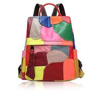 Karoukee Sac à Dos Coloré à la Mode pour Femmes, Patchwork Sacs à Dos en Cuir de Vache, Hobo Daypack Décontracté, Femme Mode Backpack