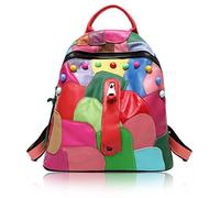 Karoukee Sac à Dos Coloré à la Mode pour Femmes, Patchwork Sacs à Dos en Cuir de Vache, Hobo Daypack Décontracté, Femme Mode Backpack