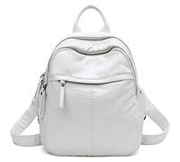 Karoukee Sac à dos en cuir souple pour femme - Antivol - Tendance - Léger - Plusieurs poches - Design simple, blanc, Medium