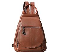 Karoukee Sac à Dos en Cuir Véritable pour Femme, Sac à Dos Urbain Elégant avec Poche Anti-Vol, Convient pour Tablette 9.7", Bretelles Ajustables, Backpack de Travail et de Voyage, Marron