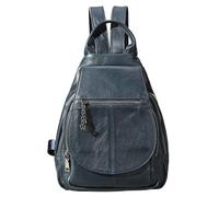 Karoukee Sac à Dos en Cuir Véritable pour Femme, Sac à Dos Urbain Elégant avec Poche Anti-Vol, Convient pour Tablette 9.7", Bretelles Ajustables, Backpack de Travail et de Voyage, Bleu Foncé