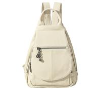 Karoukee Sac à Dos en Cuir Véritable pour Femme, Sac à Dos Urbain Elégant avec Poche Anti-Vol, Convient pour Tablette 9.7", Bretelles Ajustables, Backpack de Travail et de Voyage, Crème