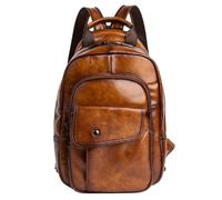 Karoukee Sac à Dos Mode Vintage pour Homme, Sac à Dos Porté Travers Souple en Cuir Véritable, Sac à Bandoulière Multi-Poches, Sac de Poche Moyen Convertible Daypack