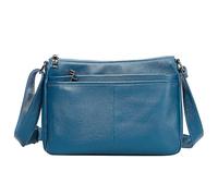 Karoukee Sac à Épaule en Cuir Véritable pour Femme - Sac à Bandoulière Taille Moyenne avec Sangle Réglable - 4 Compartiments Séparés - Compatible Tablette 11 Pouces - Bleu