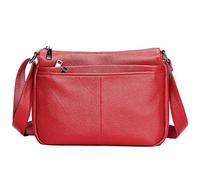 Karoukee Sac à Épaule en Cuir Véritable pour Femme - Sac à Bandoulière Taille Moyenne avec Sangle Réglable - 4 Compartiments Séparés - Compatible Tablette 11 Pouces - Rouge