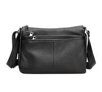 Karoukee Sac à Épaule en Cuir Véritable pour Femme - Sac à Bandoulière Taille Moyenne avec Sangle Réglable - 4 Compartiments Séparés - Compatible Tablette 11 Pouces - Noir