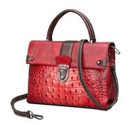 Karoukee Sac à Main en Cuir Véritable pour Femme, Sac Portés Épaule Vintage Gaufré en Crocodile, Sac à Bandoulière Multi-Compartiments, Sac à Main à la Mode - Rouge