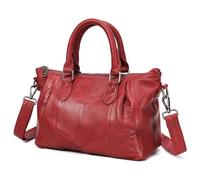 Karoukee Sac à Main Femme en Cuir Véritable - Sac Porté Épaule avec Bandoulière Amovible et Réglable, Sacs Élégant pour Travail avec Compartiments Séparés, Compatible Tablette 11 Pouces - Rouge