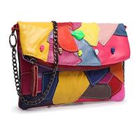 Karoukee Sac Bandoulière Patchwork pour Femme en Cuir D'agneau Doux, Petit Sac à Main Tendance et Coloré pour Téléphone Portable, Sacs Portés Épaule avec Bandoulière Chaîne Amovible