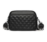Karoukee Sac Bandoulière pour Femme en Cuir Matelassé Diamant, Petit Sacoche Mode, Sac Portés Épaule avec Multiples Poches, Large Bandoulière Amovible et Réglable à Motif Géométrique - Noir