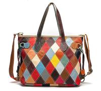 Karoukee Sac Fourre-tout Femmes Coloré pour Ordinateur Portable, Sac à Main Grande en Cuir Véritable Élégant avec Design Patchwork, Mode Sac à Bandoulière, Sacs Portés Épaule Élégant pour Dames