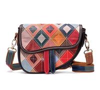 Karoukee Unique Patchwork Sac à Bandoulière pour Femme, Petit Sacs Portés épaule pour Téléphone Portable en Cuir Véritable avec Bandoulière Amovible et Réglable