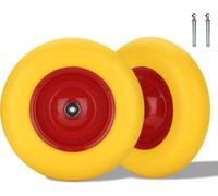 karpal roue de brouette 4.80/4.00-8 PU, roue de diable pneus pleins increvables, 390 95mm de large, jusqu'à 200 kg, jaune roue de rechange, avec essieu, pour karts, diables de jardin