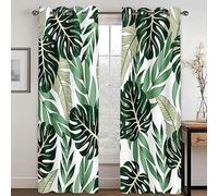 KARPIX Rideaux opaques - Plantes tropicales - Feuilles de palmier - Monstera - Rideau occultant - Thème naturel - Avec œillets - Pour chambre d'enfant (3, 100 x 140 cm (2 x 50 x 140 cm)