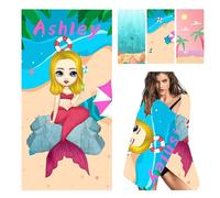 KARPIX Serviette de plage personnalisée avec nom, serviette de bain personnalisée avec nom, grande serviette de plage en microfibre, 100 x 200 cm, drap de bain pour fille, pour plage (60 x 120 cm)