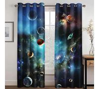 KARPIX Universe Planet Rideau de fenêtre, Espace, Rideaux étoilés avec œillets, Rideau opaque pour enfants et adolescents, 2 panneaux (1.220 x 215 cm (2 x 110 x 215 cm))