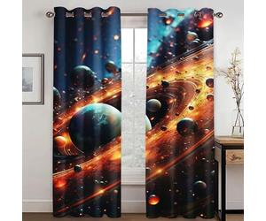 KARPIX Universum Planet Rideau de fenêtre avec œillets Opaque pour enfants et adolescents (2,220 x 215 cm (2 x 110 x 215 cm)