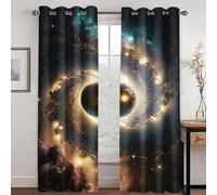 KARPIX Universum Planet Rideau de fenêtre espace étoilé avec œillets - Rideau opaque pour enfants et adolescents - 2 panneaux (220 x 215 cm - 2 x 110 x 215 cm)