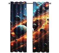 KARPIX Universum Planet Rideaux occultants, espaces, étoilés, avec œillets - Pour enfants et adolescents - 2 panneaux (1,220 x 215 cm, 2 x 110 x 215 cm)