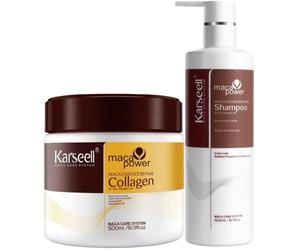 Karseell MACA CARE SYSTEM Coffret Masque Capillaire Professionnel Collagène 500ml + Shampooing 500ml Réparation Hydratation Profonde Brillance Maca Huile d'Argan Coco Avocat Cheveux Secs Abîmés