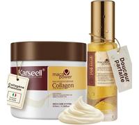 Karseell MACA CARE SYSTEM Coffret Masque Cheveux Collagène 100ml Huile d’Argan 50ml Coco Maca Réparation Profonde Hydratation Intense Anti Frisottis Cheveux Secs Abîmés Professionnel Format Voyage