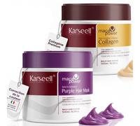Karseell MACA CARE SYSTEM Lot Masque Cheveux Collagène Hydratant Nourrissant + Masque Violet Déjaunissant Cheveux Secs Abîmés Blonds Gris Blancs Colorés Sans Sulfates 2 x 500ml