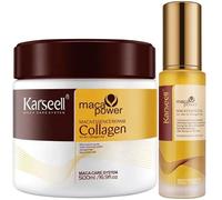 Karseell MACA CARE SYSTEM Masque Capillaire Collagène + Sérum Huile d’Argan Cheveux Secs Abîmés Colorés Réparation Brillance Nutrition Hydratation Douceur Sans Sulfates Soin Complet Maison 500ml+50ml