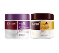 Karseell MACA CARE SYSTEM Masque Cheveux Collagène + Masque Violet Antigialle Réparateur Hydratant Professionnel Anti-Frizz Cheveux Secs Abîmés Colorés Blond Platiné Soin Capillaire Intensif