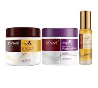 Karseell MACA CARE SYSTEM Masque Collagène + Masque Violet + Sérum Huile Argan Cheveux Secs Abîmés Blonds Colorés Réparation Hydratation Anti-Frizz Brillance Matifiant Sans Sulfates Professionnel