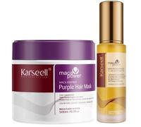 Karseell MACA CARE SYSTEM Masque Violet Antijaune Sérum Argan Hydratation Nutrition Réparation Anti-Frizz Brillance Protection Cheveux Blonds Gris Argent Platiné Luxe Salon Tous Types de Cheveux