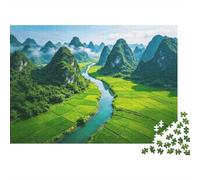 Karst Valley 1000 Piece Jigsaw Puzzle Recyclable Guilin's Landscape Puzzles pour Personnes âgées Accessoire pour Moment de Jeu en Famille Soulage la Démence Sénile Great Gift 70x50cm/1000pcs