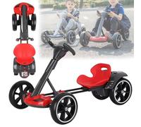 Kart à Pédales pour Enfants, Kart Electrique 3-8 Ans 5km/H avec Siège Réglable sur 2 Positions Et 4 Roues Antidérapantes, Marche Avant Et Arrière, Charge Maximale 30kg (Red, Extended)