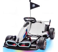 Kart électrique 24 V 9 Ah avec siège réglable, kart de dérive de 12 km/h pour enfants âgés de 6 à 12 ans, 2 moteurs de 200 W, mode dérive et 2 vitesses, sous licence BMW (blanc)