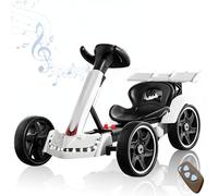 Kart électrique pour enfants, kart pliable 12 V, kart à pédales avec siège réglable, musique, roues pliables, kart de drift à une vitesse de 8 mph, kart à pédales pour garçons et filles.,Blanc