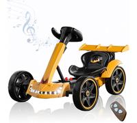 Kart électrique pour enfants, kart pliable 12 V, kart à pédales avec siège réglable, musique, roues pliables, kart de drift à une vitesse de 8 mph, kart à pédales pour garçons et filles.,Jaune