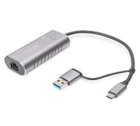 Karta sieciowa DIGITUS przewodowa USB 3.1 Typ C + USB A do 1x RJ45 2.5 Gigabit E