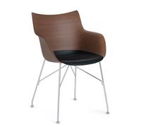 KARTELL chaise avec accoudoirs Q/WOOD (foncé, base chromée - bois palqué, polymère renforcé thermoplastique et acier)