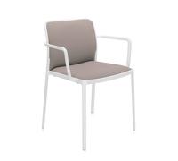 KARTELL set de 2 fauteuils AUDREY SOFT tissé TREVIRA (Structure peinte en blanc / Revêtement beige - aluminium / tissu Trevira)