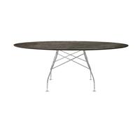 KARTELL table ovale GLOSSY MARBLE 192 x 118 cm (Aged Bronze - Grès finition Marbre et acier chromé)