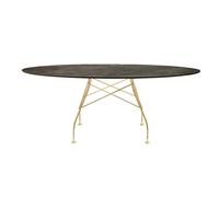 KARTELL table ovale GLOSSY MARBLE 192 x 118 cm (Aged Bronze - Grès finition Marbre et acier doré)
