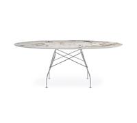 KARTELL table ovale GLOSSY MARBLE 192 x 118 cm (Nature Tundra - Grès finition Marbre et acier chromé)