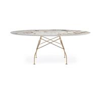 KARTELL table ovale GLOSSY MARBLE 192 x 118 cm (Nature Tundra - Grès finition Marbre et acier doré)