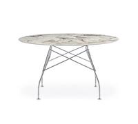 KARTELL table ronde GLOSSY MARBLE Ø 128 cm (Nature Tundra - Grès finition Marbre et acier chromé)