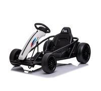 Karting électrique Enfant avec Mode Drift 24V, Blanc, 2 Moteurs, siège baquet Ajustable + Ceinture de sécurité, télécommande parentale 2.4 Ghz.