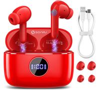 KARWL-Ecouteurs Bluetooth Sans Fil,Casque Sans Fil Bluetooth 5.3Avec Écran Led,Hi-Fi Son Stéréo Enc 4 Réduction Bruit,Écouteurs Blue Tooth 40H,Ip6 Étanche Sport Oreillette Adapté Ios/Android,Rouge
