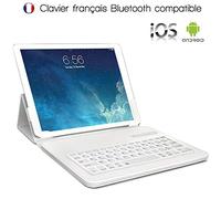 KARYLAX Housse Étui de Protection Blanc avec Clavier Français Azerty Bluetooth Universel L pour Archos 101f Neon 10,1