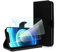 KARYLAX Pack de 2 Films de Protection d'écran en Verre Flexible + Étui Portefeuille (Noir 2-D) pour Logicom Le Hola FR