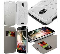 KARYLAX Seluxion - Coque Housse Etui à Rabat latéral et Porte-Carte pour Wiko Darkmoon Couleur Blanc + Film de Protection d'écran
