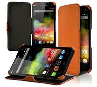 KARYLAX Seluxion - Housse Coque Etui à Rabat Latéral Fonction Support Orange pour Wiko Rainbow + Film de Protection